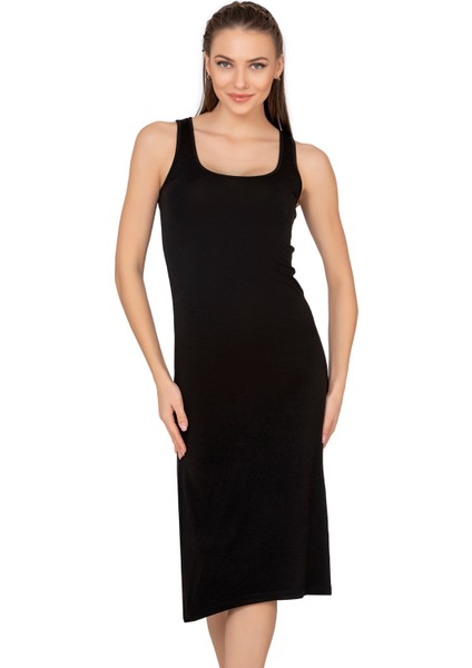 Özkan 27372 Kadın Premium Kumaş Viskon Diz Altı Uzun Esnek Rahat Kalın Askılı Kombinezon Elbise Jüpon Astar indirimleri