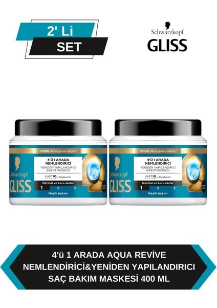 4'ü 1 Arada Nemlendirici & Yeniden Yapılandırıcı Saç Bakım Maskesi Aqua 400 Mlx2
