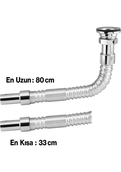 Klasik Standart Lavabo Evye Sifonu Uzun Plastik Körüklü Kıvrılabilir 33-80 cm Uzayabilir Krom Renk modelleri