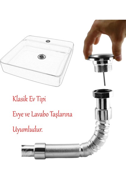 Klasik Standart Lavabo Evye Sifonu Uzun Plastik Körüklü Kıvrılabilir 33-80 cm Uzayabilir Krom Renk fırsatları