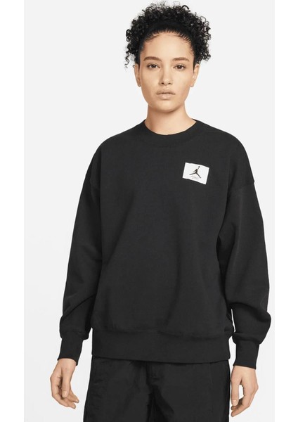 Jordan Jumpman Essen Fleece Crew Oversize Kadın Geniş Kalıp Pamuk Sweatshirt Siyah