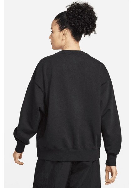 Jordan Jumpman Essen Fleece Crew Oversize Kadın Geniş Kalıp Pamuk Sweatshirt Siyah
