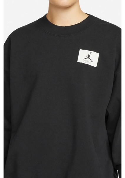 Jordan Jumpman Essen Fleece Crew Oversize Kadın Geniş Kalıp Pamuk Sweatshirt Siyah