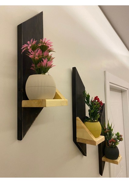 3 Lü Lü x Mini Dekoratif Ahşap Raf Balkon Rafı Antre Hol Rafı Ev si Duvar Rafı