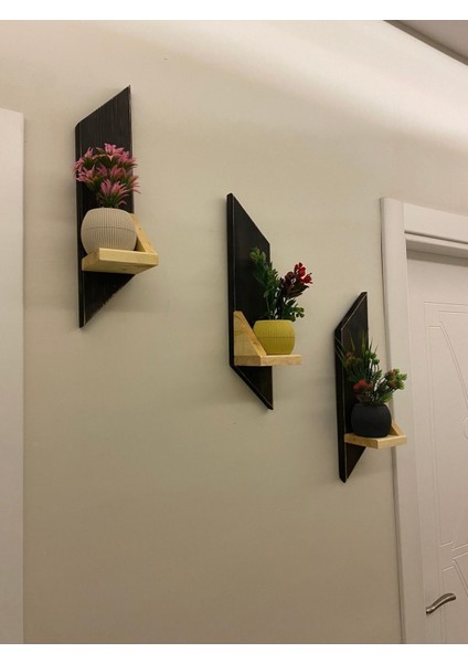 3 Lü Lü x Mini Dekoratif Ahşap Raf Balkon Rafı Antre Hol Rafı Ev si Duvar Rafı