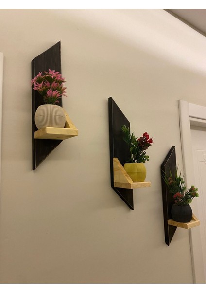 3 Lü Lü x Mini Dekoratif Ahşap Raf Balkon Rafı Antre Hol Rafı Ev si Duvar Rafı