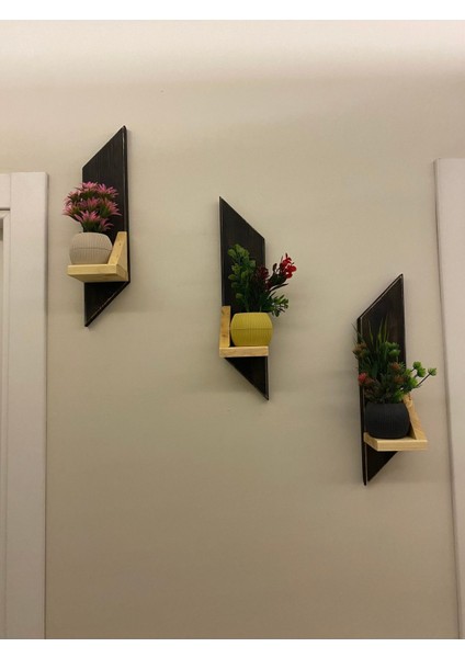 3 Lü Lü x Mini Dekoratif Ahşap Raf Balkon Rafı Antre Hol Rafı Ev si Duvar Rafı