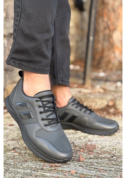 Logan Füme Siyah Ortopedik Günlük Garantili Yürüyüş Koşu Sneaker Spor Ayakkabı LOGAN-7039