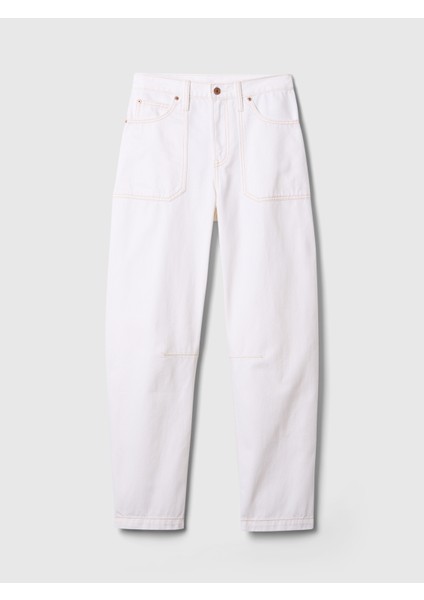 Kadın Beyaz High Rise Barrel Carpenter Jean Pantolon modelleri