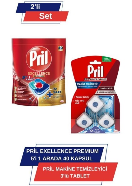 Excellence Premium 5’i 1 Arada 40'lı Kapsül & Pril Makine Temizleyici 3'lü Tablet