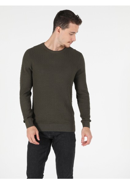 Slim Fit Yuvarlak Yaka Erkek Yeşil Kazak