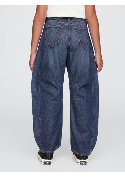 Kız Çocuk Koyu Mavi Horseshoe Jean Pantolon