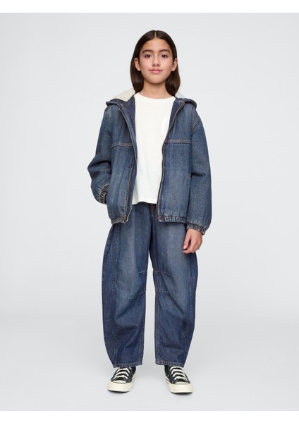 Kız Çocuk Koyu Mavi Horseshoe Jean Pantolon