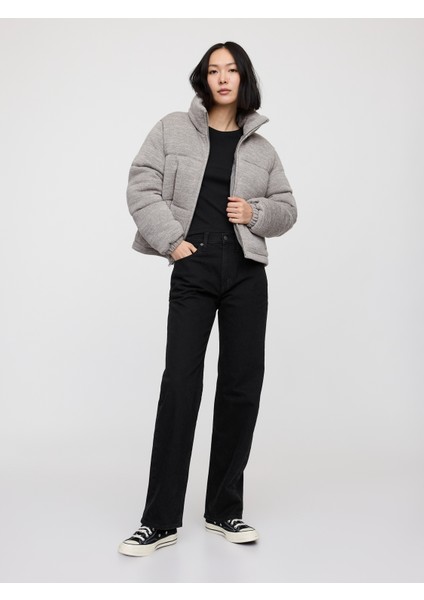 Kadın Gri Relaxed Crop Puffer Şişme Mont modelleri