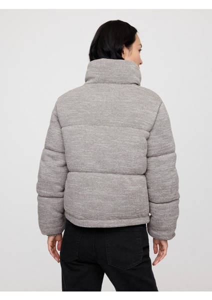 Kadın Gri Relaxed Crop Puffer Şişme Mont fırsatları