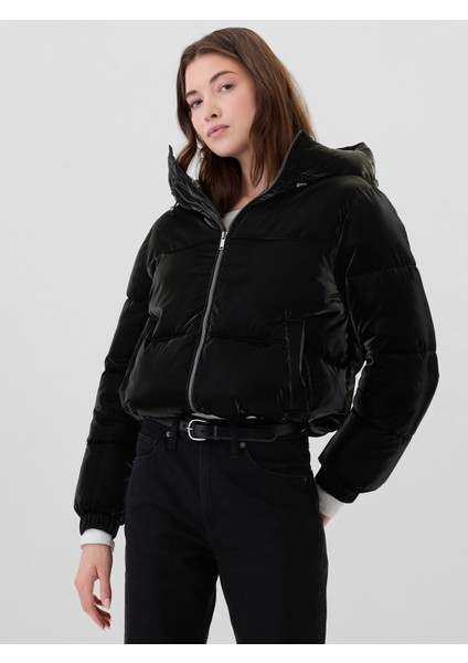 Kadın Siyah Coldcontrol Crop Puffer Şişme Mont