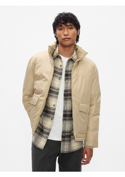 Erkek Bej Modern Puffer Şişme Mont