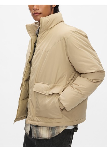 Erkek Bej Modern Puffer Şişme Mont modelleri