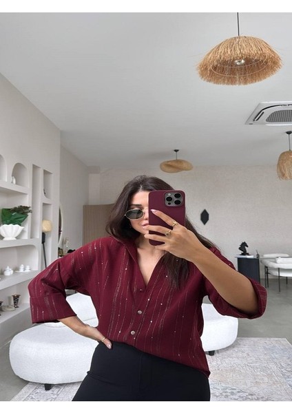 Parlak Taşlı Fakir Kol Gömlek