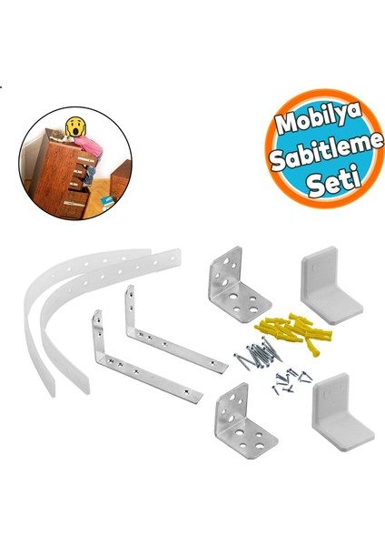 Mobilya Sabitleme Aparatı Seti Deprem Gardrop Kitaplık Dolap Devrilme Önleyici L Demir