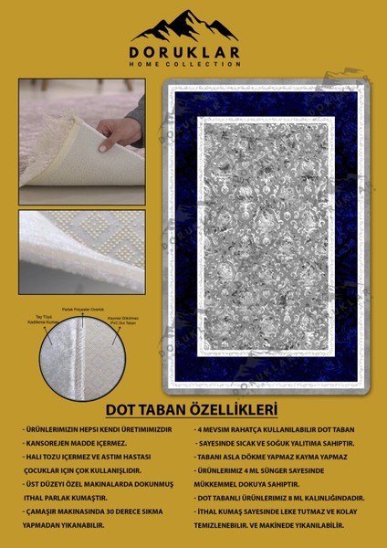 Kaymaz Taban Yıkanabilir Dijital Baskı Dekoratif Modern Desenli Dot Taban Halı Nova Serisi NV70 fiyatları
