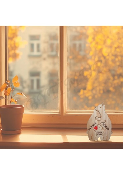 Ayı Aile Model Ahşap Soy Ağacı Puzzle Dekoratif 3 Lü Isim Yazılabilen Biblo Set Hediyelik
