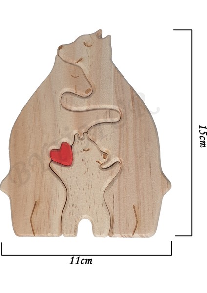 Ayı Aile Model Ahşap Soy Ağacı Puzzle Dekoratif 3 Lü Isim Yazılabilen Biblo Set Hediyelik