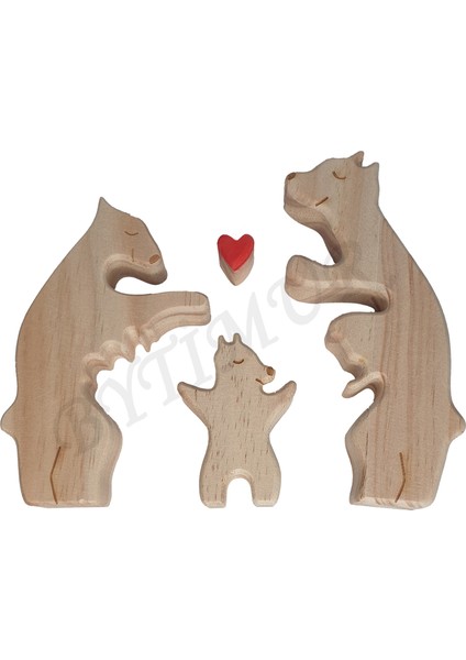 Ayı Aile Model Ahşap Soy Ağacı Puzzle Dekoratif 3 Lü Isim Yazılabilen Biblo Set Hediyelik