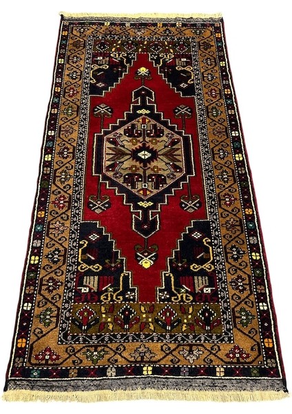 El Dokuma Sıfır Çamardı 103 x 200 Kırmızı Lacivert Kök Boya Halı