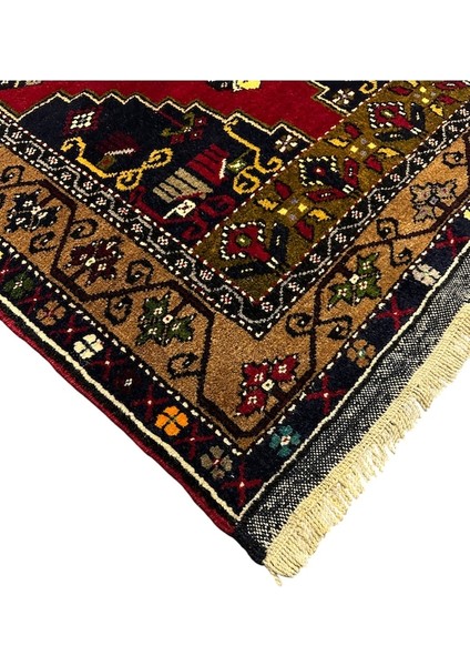 El Dokuma Sıfır Çamardı 103 x 200 Kırmızı Lacivert Kök Boya Halı fiyatları