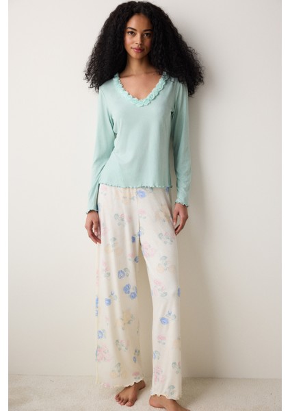Marina Solid Tişört Açık Yeşil Pijama Üstü