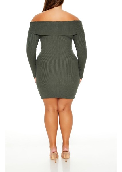 Plus Size Madonna Yaka Mini Elbise
