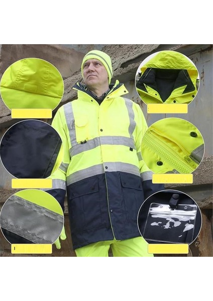 Reflektörlü Oxford Çift Renk 300D Oxford 5+1 Parka Sarı
