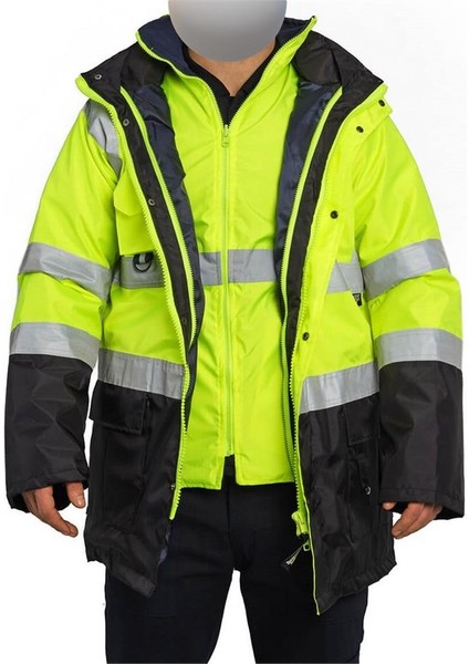 Reflektörlü Oxford Çift Renk 300D Oxford 5+1 Parka Sarı
