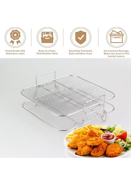 2 Katmanlı Hava Fritöz Rafı Istiflenebilir Izgara Izgara Rafı Paslanmaz Çelik 4.2-5.8qt Hava Fritöz Mutfak Fırın Vapur Ocak (Yurt Dışından)