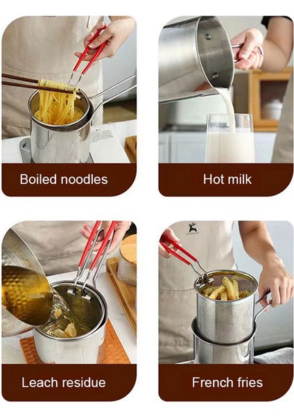 Paslanmaz Çelik Derin Kızartma Pot Tempura Patates Kızartması Fritöz Süzgeç ile Tavuk Kızarmış Tavalar Mutfak Pişirme Aracı (Yurt Dışından) fırsatları