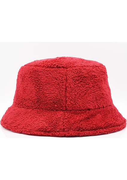 Kırmızı Yumuşak Dokulu Peluş Bucket Şapka