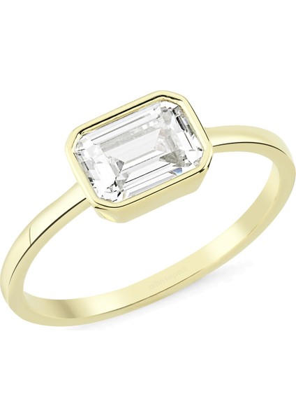 Altın Dikdörtgen Tektaşlı Yüzük