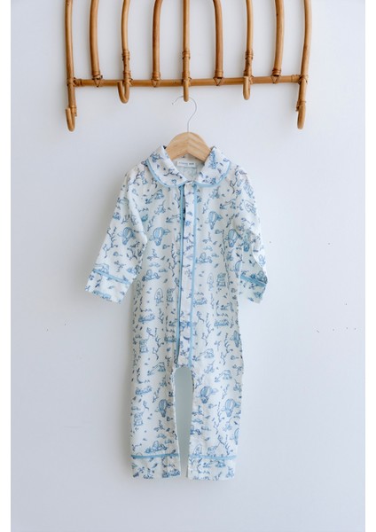 Pamuk Saten Tulum - Toile De Jouy / Mavi