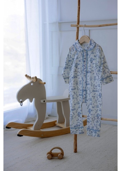 Pamuk Saten Tulum - Toile De Jouy / Mavi modelleri