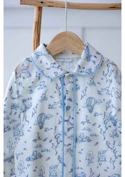 Pamuk Saten Tulum - Toile De Jouy / Mavi indirimleri