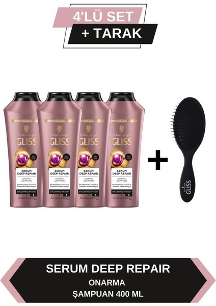 Serum Deep Repair Onarıcı Şampuan 400 ml x 4 Adet+Tarak