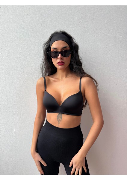 Mikro Kumaş Desteksiz C Kap Siyah Sütyen (700)