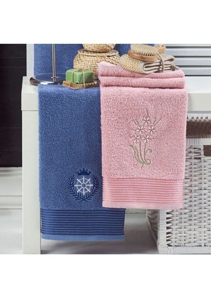 Pembe Lacivert Havlulu Bornoz 4 Lü Set fiyatları