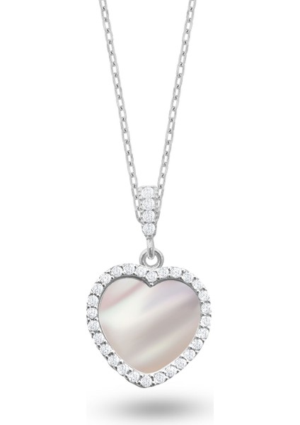 Sedef Taşlı Kalp Gümüş Kolye 925 Ayar Sssedefkalp Beyaz Renk