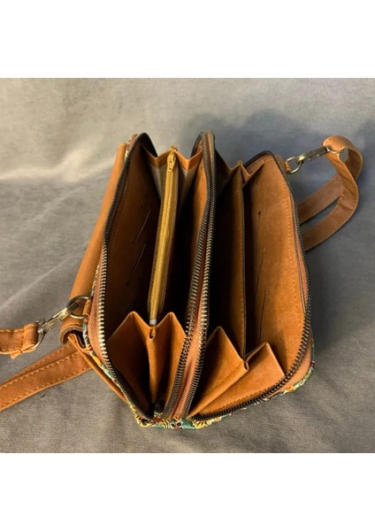 Etnik Desenli Kemerli Çift Fermuarlı Kadın Cüzdan / Bel Çantası fırsatları