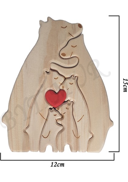 Ayı Aile Model Ahşap Soy Ağacı Puzzle Dekoratif 6 Lı Isim Yazılabilen Biblo Set Hediyelik