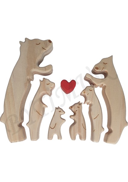 Ayı Aile Model Ahşap Soy Ağacı Puzzle Dekoratif 6 Lı Isim Yazılabilen Biblo Set Hediyelik
