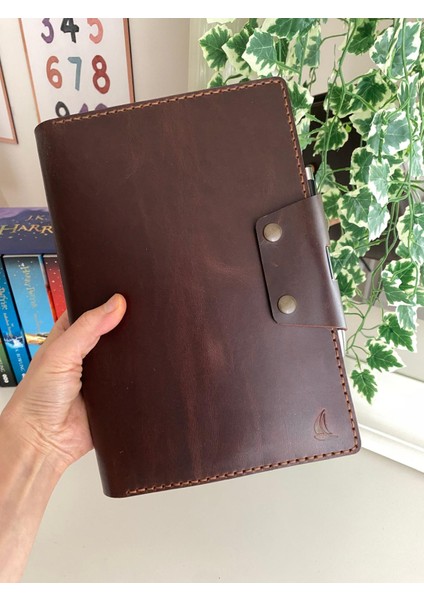 (Isim Yazıyoruz) El Yapımı Hakiki Deri A5 Ajanda Kılıfı - Defter & Kalem Hediyeli