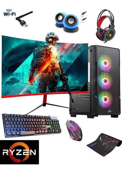 X1 Ryzen 5 3600 32GB RAM 512GB SSD RX580 8gb 23.6'' 75HZ Curved Oyuncu Masaüstü Bilgisayar